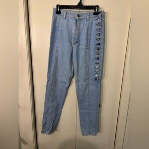 Rego Light Blue High-Waisted Jeans with Button Detail